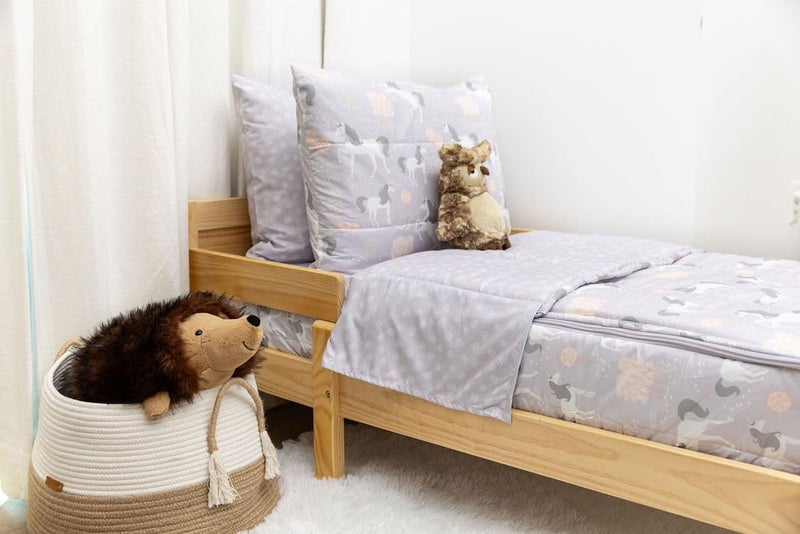 Beddy's بيتي's حكاية خرافية يونيكورن للفتيات غطاء سرير متين بسحاب للأطفال، سرير في حقيبة، ملاءات بنفسجية وغطاء سرير بتصميم يونيكورن، يتضمن غطاء وسادة ووسادة، سهل التحضير والغسل - Image 4