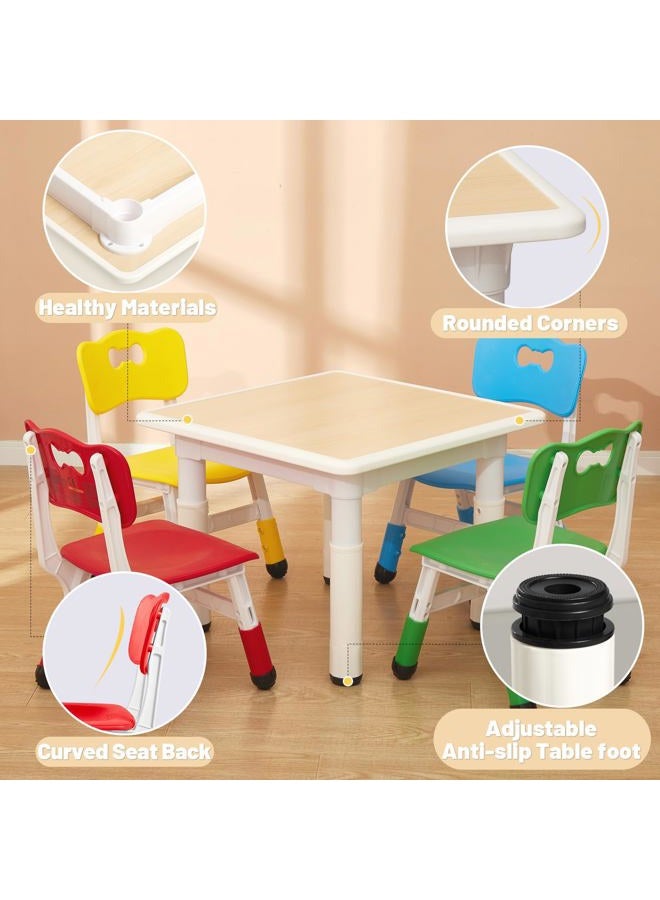 FUNLIO Kids Table and 4 Chairs Set for Ages 3-8, Height Adjustable Toddler Table and Chair Set, Easy to Wipe Arts & Crafts Table, for Classrooms/Homes/Daycares, CPC & CE Approved(5 pcs set)-Multicolor - Image 5
