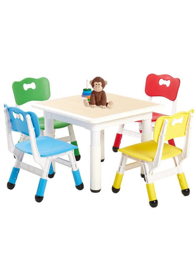 FUNLIO Kids Table and 4 Chairs Set for Ages 3-8, Height Adjustable Toddler Table and Chair Set, Easy to Wipe Arts & Crafts Table, for Classrooms/Homes/Daycares, CPC & CE Approved(5 pcs set)-Multicolor - Image 1