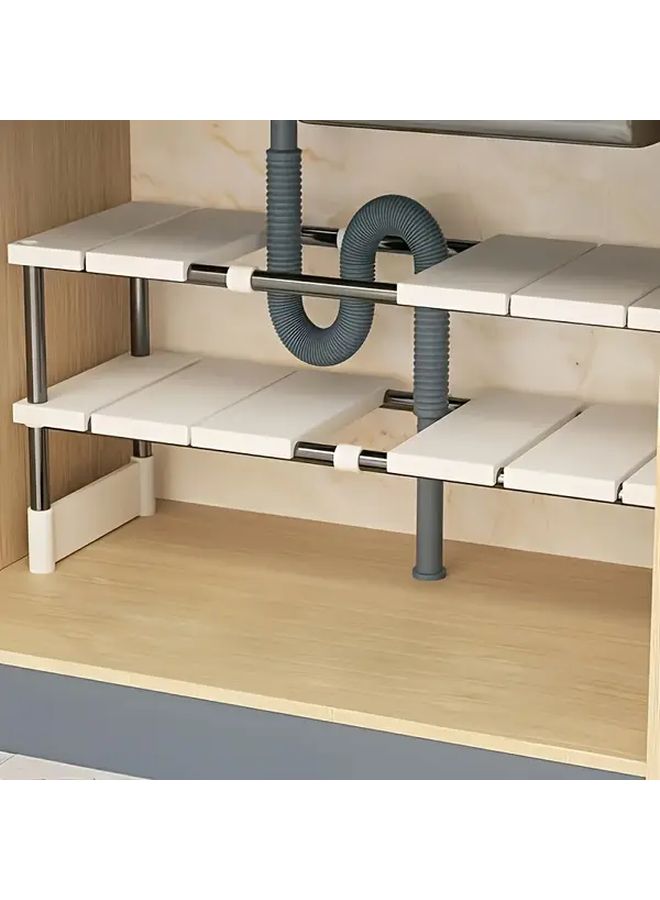 1 Piece Single Layer Expandable Under Sink Organizer Rack With Pull Out Shelf Multifunctional Stainless Steel And Plastic Floor Mount Utility Rack Space Saving Storage For Kitchen And Bathroom Instructions And Installation Video Link Included - Image 1