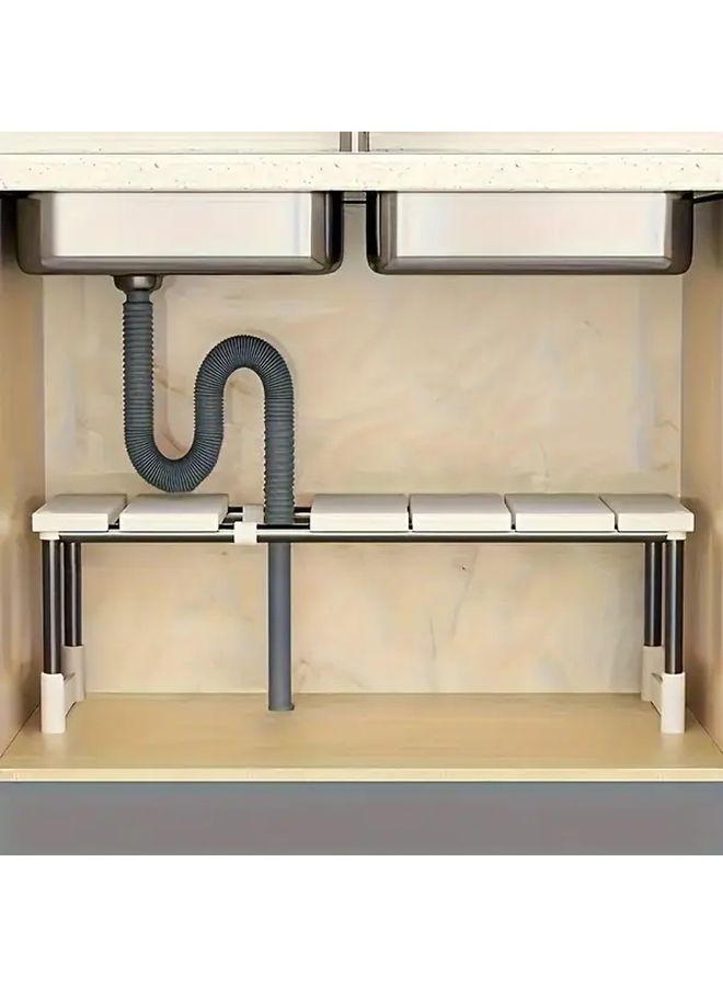 1 Piece Single Layer Expandable Under Sink Organizer Rack With Pull Out Shelf Multifunctional Stainless Steel And Plastic Floor Mount Utility Rack Space Saving Storage For Kitchen And Bathroom Instructions And Installation Video Link Included - Image 5