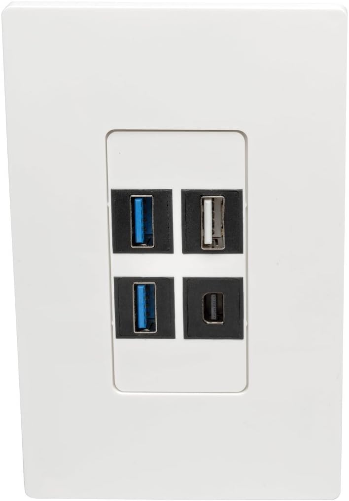 تريب لايت لوحة حائط كيستون عالمية أحادية الفتحة بأربعة منافذ من تريب لايت، Cat5/6/6a، USB، HDMI، DisplayPort، RCA، أبيض (N080-104) - Image 2