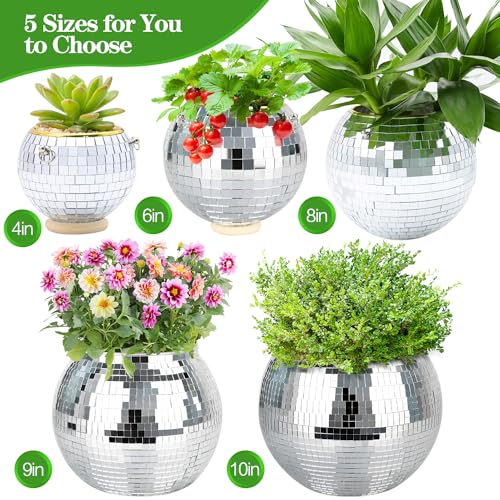 FGBNM 6" Disco Ball Planter, Disco Ball Plant Hanger with Hanging Rope, Hanging Chain, Hook, Circle and Extra Mirror Pieces - Image 2