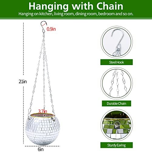 FGBNM 6" Disco Ball Planter, Disco Ball Plant Hanger with Hanging Rope, Hanging Chain, Hook, Circle and Extra Mirror Pieces - Image 5