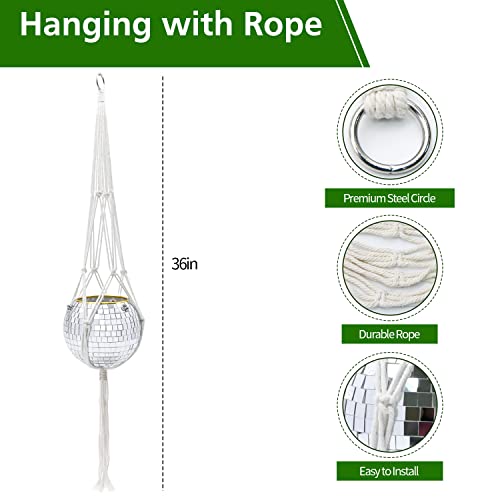 FGBNM 6" Disco Ball Planter, Disco Ball Plant Hanger with Hanging Rope, Hanging Chain, Hook, Circle and Extra Mirror Pieces - Image 4