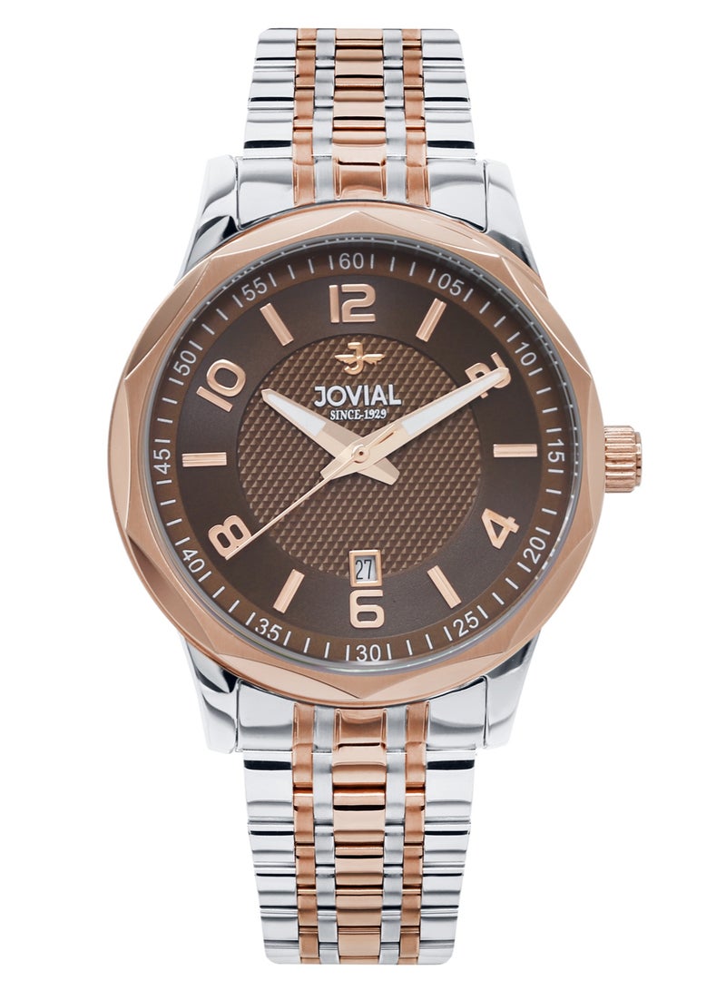 Jovial JOVIAL 5053GAMQ10E Men's Stainless Steel Watch, Brown Dial, Water Resistant, Analog, 40MM - Image 1