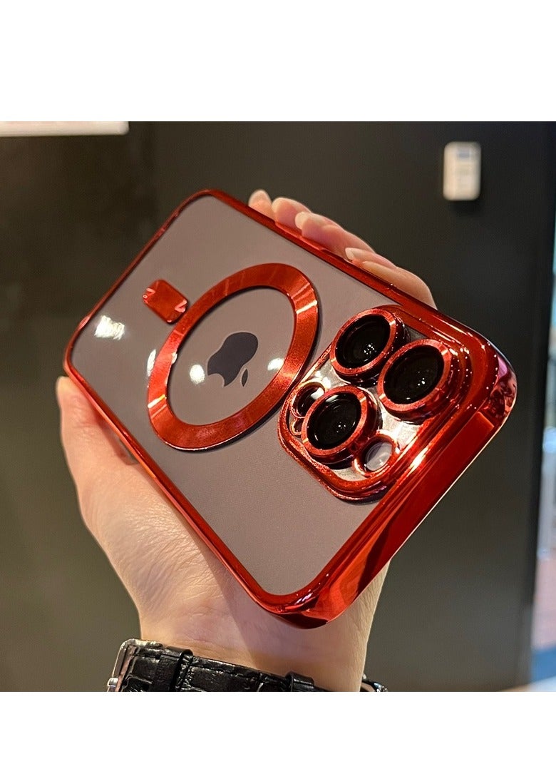 AROAQ Magnetic Case For iphone, Shockproof iPhone Bumper Cover, Plating For Magsafe Wireless Charge Case, Anti-scratch Mobile Protective Cover For iphone 15 Pro, ( Red )