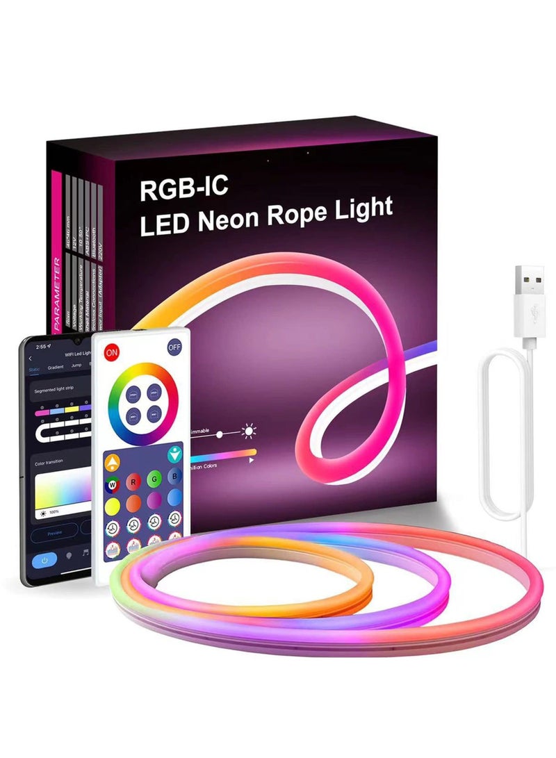 Captaintech RGB-IC Neon Rope Light, with Music Sync by Wifi, DIY LED Rope Lights with Remote, Tuya Smart Life App Control, IP68 Waterproof, Works with Alexa and Google Assistant (3M) - Image 1