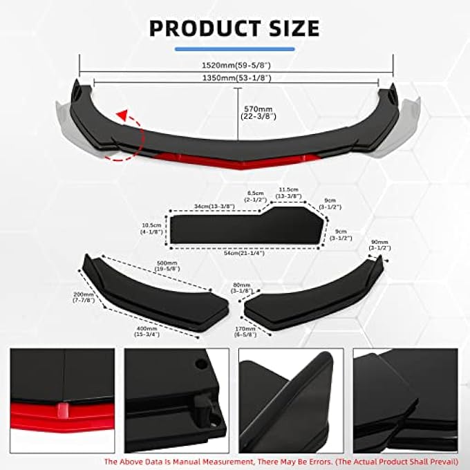 keepdsgn Front Lip Bumper Splitter Universal Kit Compatible with Subaru WRX Dodge Charger Camaro Q50 & Most Sedan - Sharp,Carbon Fiber,Red Tongue - Image 4