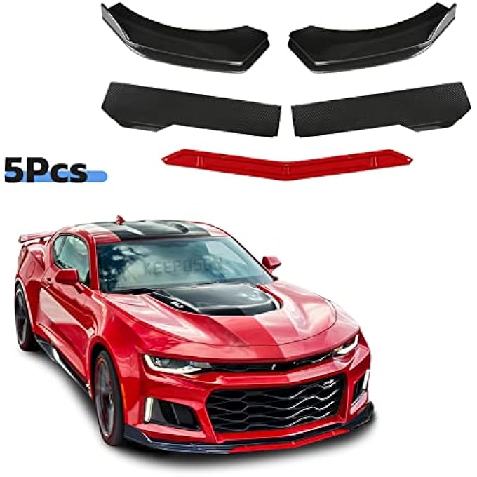 keepdsgn Front Lip Bumper Splitter Universal Kit Compatible with Subaru WRX Dodge Charger Camaro Q50 & Most Sedan - Sharp,Carbon Fiber,Red Tongue - Image 2