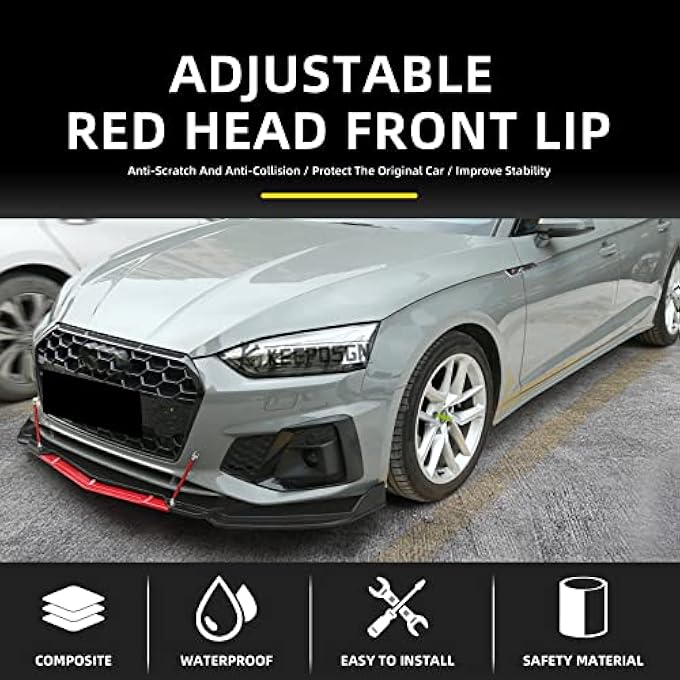 keepdsgn Front Lip Bumper Splitter Universal Kit Compatible with Subaru WRX Dodge Charger Camaro Q50 & Most Sedan - Sharp,Carbon Fiber,Red Tongue - Image 3