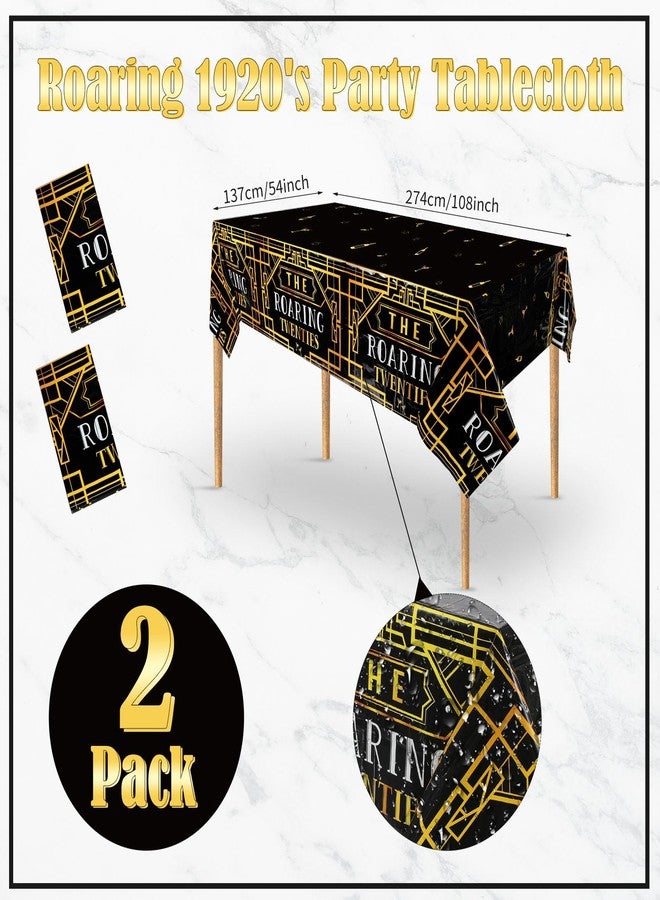 ABURRORI 188 Pcs Roaring 1920's Party Tableware Set, 24 Guests Black and Gold Birthday Party Tablecloth Dinner Plates Dessert Plates Cups and Napkins for Speakeasy 1920s Vintage Wedding Party Supplies - Image 4