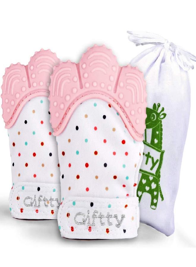 Giftty Baby Teething Mitten, Self-Soothing Teether Glove, Pain Relief Silicone Mitt, Double Breathable, Stay on Baby's Hand, Unisex for Babies 3-12 Months(2 Pink Mittens) - Image 5
