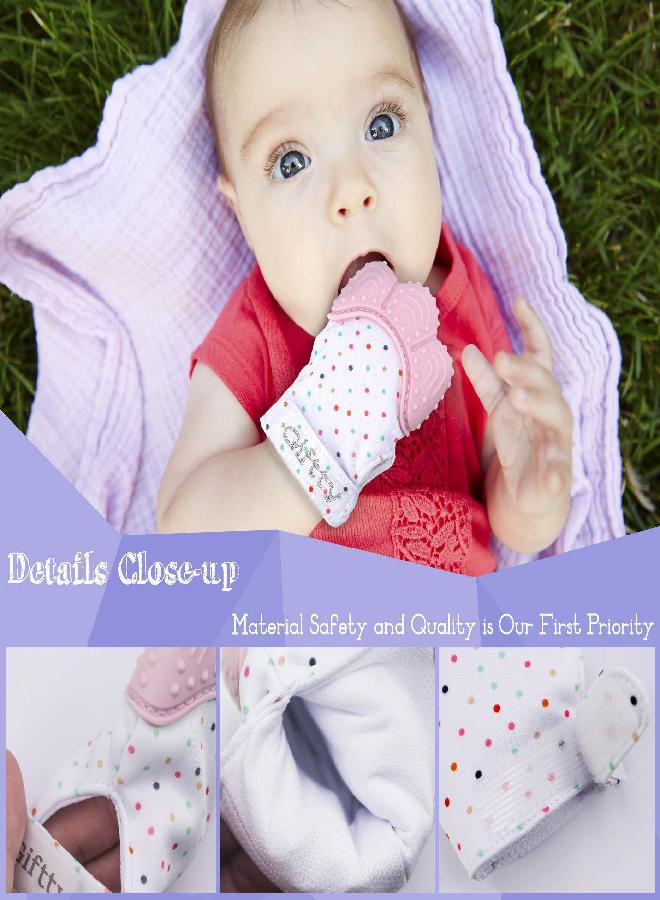 Giftty Baby Teething Mitten, Self-Soothing Teether Glove, Pain Relief Silicone Mitt, Double Breathable, Stay on Baby's Hand, Unisex for Babies 3-12 Months(2 Pink Mittens) - Image 4