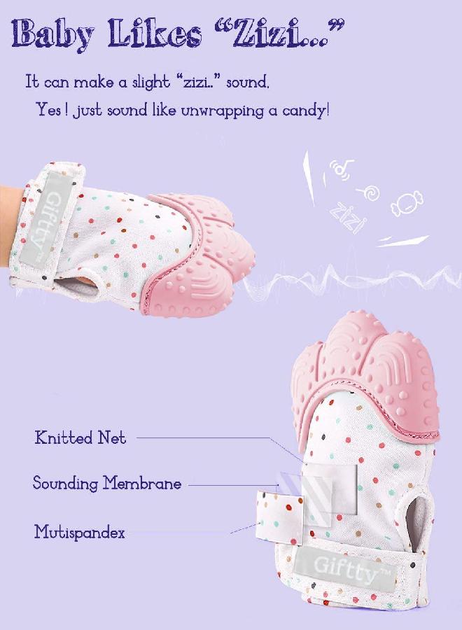 Giftty Baby Teething Mitten, Self-Soothing Teether Glove, Pain Relief Silicone Mitt, Double Breathable, Stay on Baby's Hand, Unisex for Babies 3-12 Months(2 Pink Mittens) - Image 2