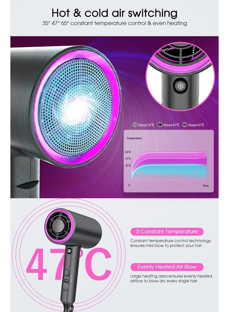 SODI 1800W Ionic Hair Dryer, Professional Salon Hair Blow Dryer, 3 Heating/2 Speed/Cold Settings Blow Dryer with 2 Concentrator, 1 Diffuser Foldable Hair Dryer For Home Salon Travel - Image 5