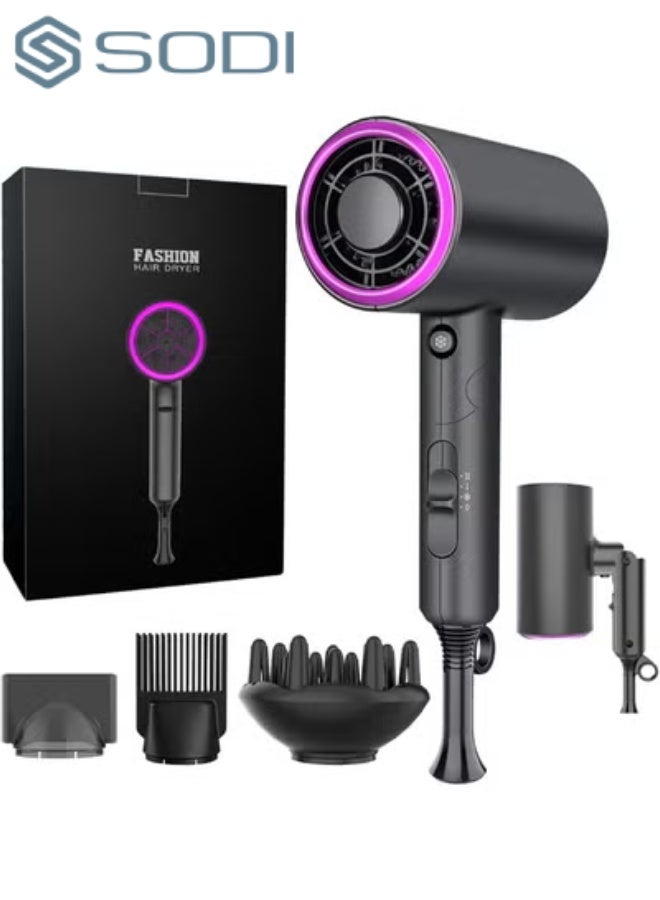 SODI 1800W Ionic Hair Dryer, Professional Salon Hair Blow Dryer, 3 Heating/2 Speed/Cold Settings Blow Dryer with 2 Concentrator, 1 Diffuser Foldable Hair Dryer For Home Salon Travel - Image 1