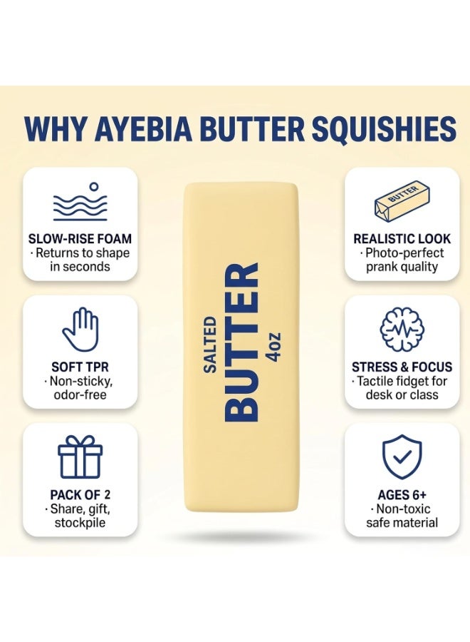 2pcs Butter Squishy Toy, Realistic Slow-Rise Salted Butter Stick Stress Reliever, Soft TPR Squeeze Sensory Fidget for Kids & Adults, Funny Prank Gag Gift - Image 4