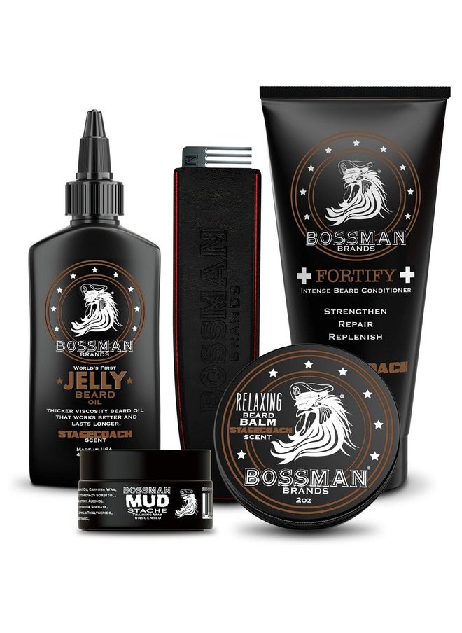 bossman - Ossman Complete Beard Kit Men'S Beard Oil Jelly Fortify Shower Conditioner Balm Mustache Wax And Comb Beard Softener Growth Care And Grooming Products Kit (Stagecoach) - Image 1