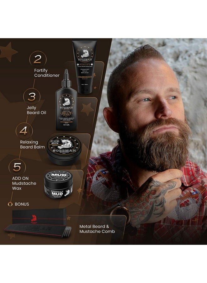 bossman - Ossman Complete Beard Kit Men'S Beard Oil Jelly Fortify Shower Conditioner Balm Mustache Wax And Comb Beard Softener Growth Care And Grooming Products Kit (Stagecoach) - Image 1