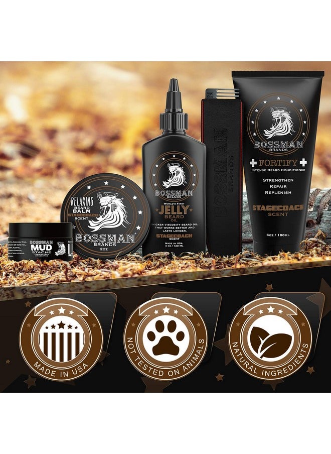 bossman - Ossman Complete Beard Kit Men'S Beard Oil Jelly Fortify Shower Conditioner Balm Mustache Wax And Comb Beard Softener Growth Care And Grooming Products Kit (Stagecoach) - Image 1