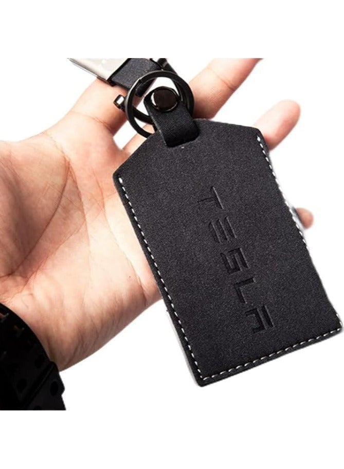 Oasisgalore Key Card,  Key Card Holder Artificial suede Protector Cover Keychain Accessories for Tesla Model 3, Model Y (Black) - Image 1
