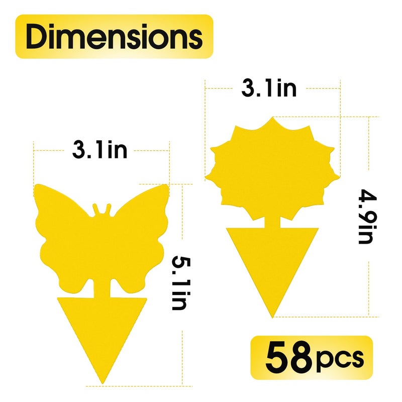 Cleanuper 58 Pack Flying Insect Traps for Plants â€“ Yellow Sticky Traps for Gnat, Fly & Flying Bug, Indoor Outdoor Flying Bug Catcher for Pots, Garden & Kitchen, Kid & Pet Safe, Non-Toxic (58 Pcs Original) - Image 2