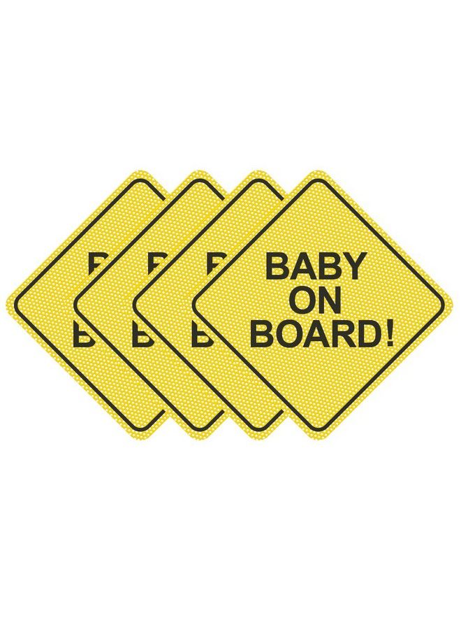 FINENIC Baby On Board Sticker For Cars (4 Pcs) 5" By 5". Baby On Board Sign Decal.Seethrough When Reversing And Bright Yellow No Need For Suction Cup Or Magnets Strong Adhesive  - Image 2