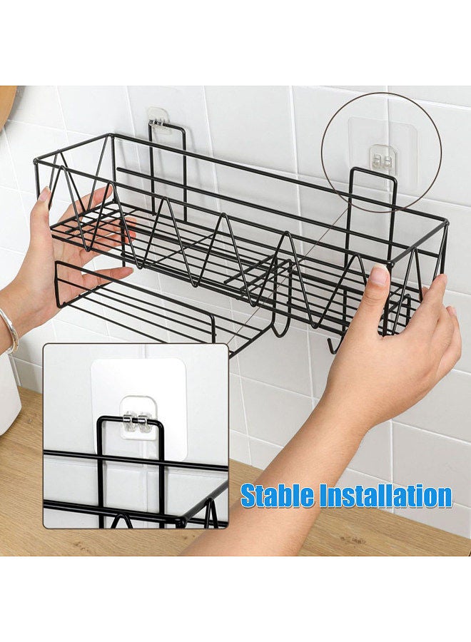 Shower Caddy With Face Towel Rack 3 Hooks Bathroom Shelf Organizer Wall Mounted Bathroom Shelf No Drilling Adhesive Shower Storage Basket Storage Rack for Toilet Dorm Kitchen - Image 3