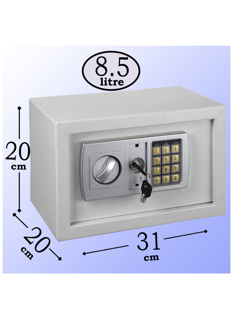 MAMATOONS - Steel Safe Box with Digital Keypad and Override Key Safe Box Cash Box for Home Office Jewelry Passport Watches Phone Cash Size 31 x 20 x 20cm 8.5L White - Image 1