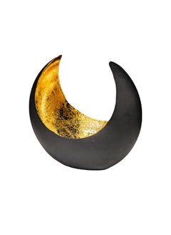 Gulf Flowers Gold Metal Moon Tealight Holder – Matt Black & Gold Finish, 21×21×H13 cm Decorative Candle Holder for Home, Events, and Gifting 