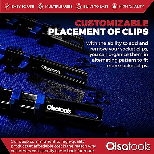 Olsa Tools Aluminum Socket Organizer, 3pc Set - Locking End Caps - 1/4-Inch Drive x 24 Clips, 3/8-Inch Drive x 18 Clips, 1/2-Inch Drive x 16 Clips - Professional Grade - Black - Part: 1181 - Image 5