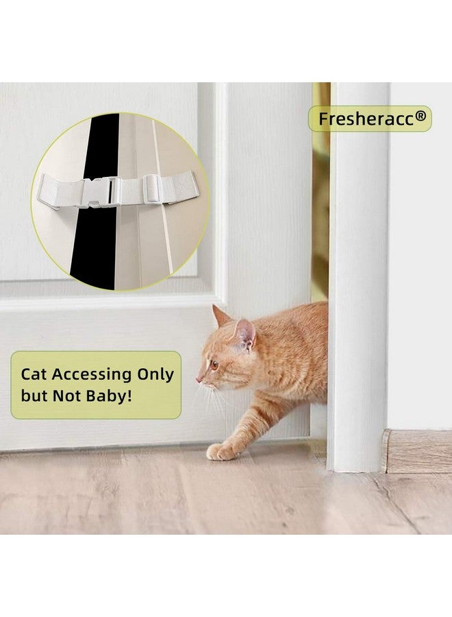 FresherAcc Child Proof Door Lock Latch with Adjustable Strap for Cat Litter Box Room, Cats Enter Easily But No Kids (2 Packs) Reusable Baby Safety Lock, Install in Seconds On Door Frame Only (White) - Image 1