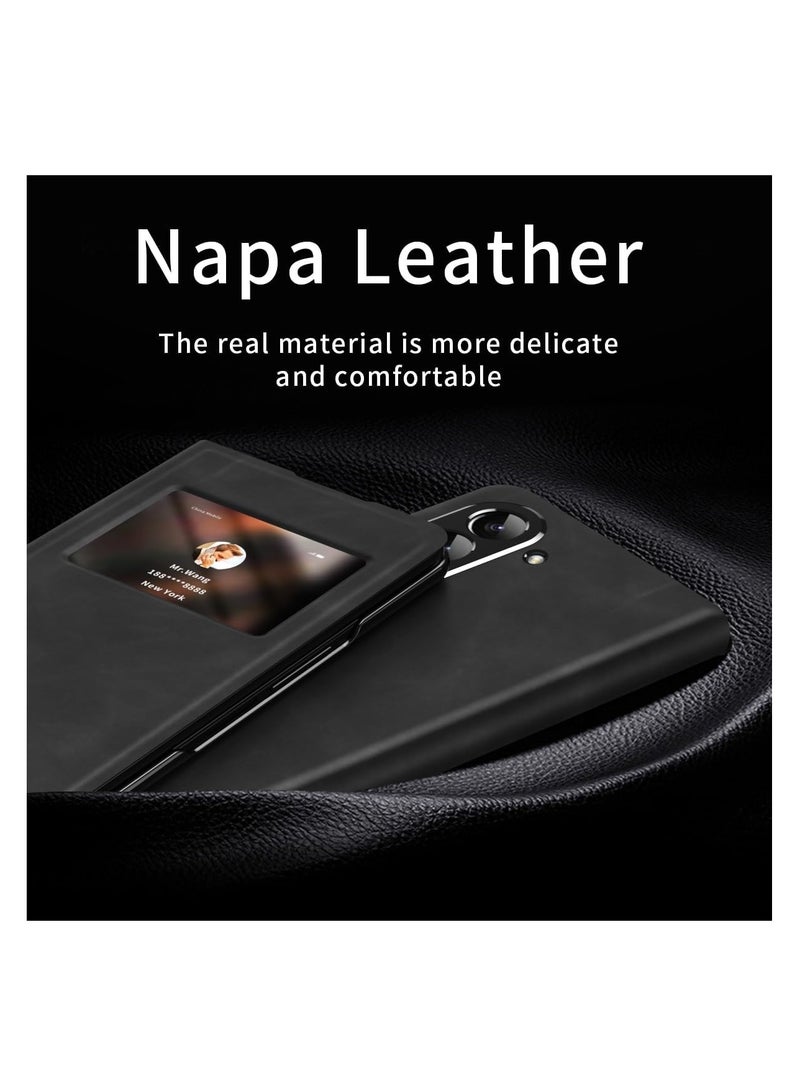 Aookay For Samsung Galaxy Z Fold 5 Magnetic Flip Folding Case, Open Window Design, Premium Luxury Business Nappa Leather, Hidden Stand Full Body Hinge Protection Ultra-thin Case (Z Fold 5 Black) - Image 3