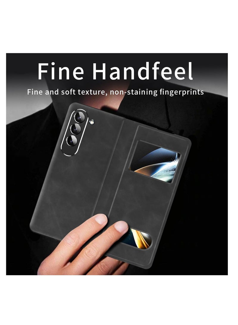 Aookay For Samsung Galaxy Z Fold 5 Magnetic Flip Folding Case, Open Window Design, Premium Luxury Business Nappa Leather, Hidden Stand Full Body Hinge Protection Ultra-thin Case (Z Fold 5 Black) - Image 5