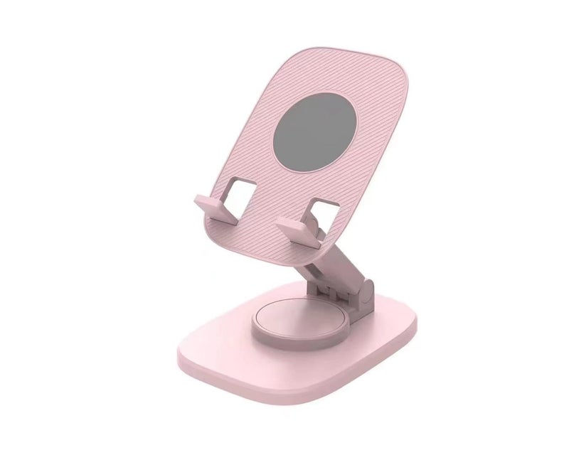 WALLVIEW TECH 360° Aluminum Mobile Stand for Desk, Foldable Design with Stable Rotational Metallic Round Base, Multiple Height & Angle adjustments for Smartphones, Tablets & iPad (Pink) - Image 1