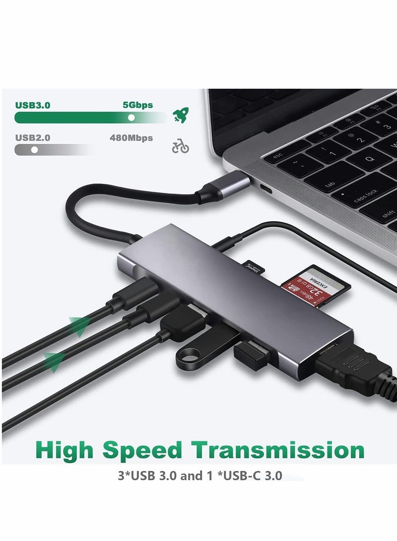 SYOSI USB C Hub Adapter Multiport 9 in 1 Docking Station to HDMI with 3 Port Audio TF/SD Card Reader 100W PD Charger USB-C Compatible for MacBook Laptops Type Devices  - Image 2
