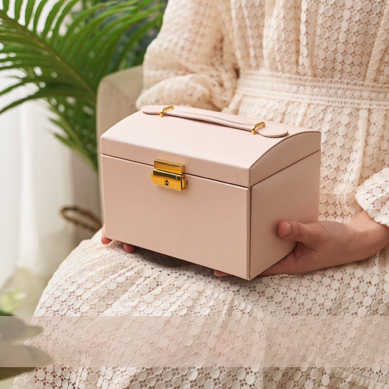 Three-layer Leather Drawer Jewelry Box Light Luxury Earrings Jewelry Storage Box Earrings Earrings with Lock Jewelry Jewelry Box(D.Green, 17*14*13cm) - Image 5