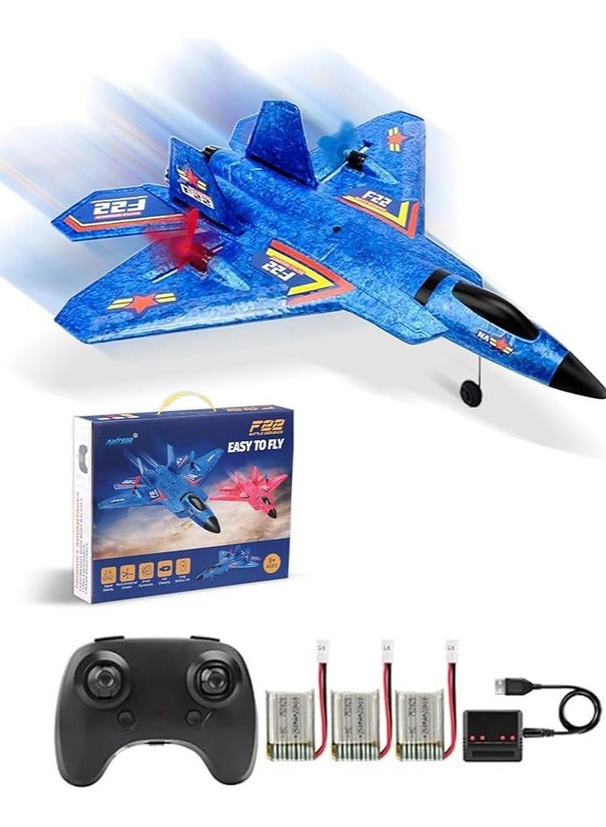 ANTSIR Remote Control Plane RTF F-22 Raptor, 2.4Ghz 6-axis Gyro RC Airplane with Light Strip, Jet Fighter Toy Gift for Kids Beginner (Blue) - Image 1