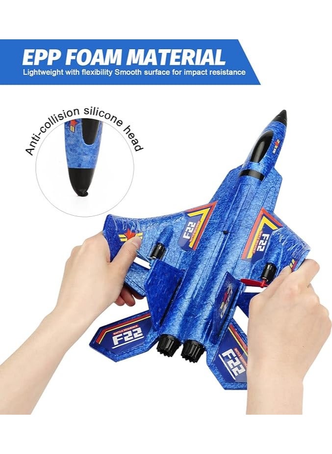 ANTSIR Remote Control Plane RTF F-22 Raptor, 2.4Ghz 6-axis Gyro RC Airplane with Light Strip, Jet Fighter Toy Gift for Kids Beginner (Blue) - Image 3