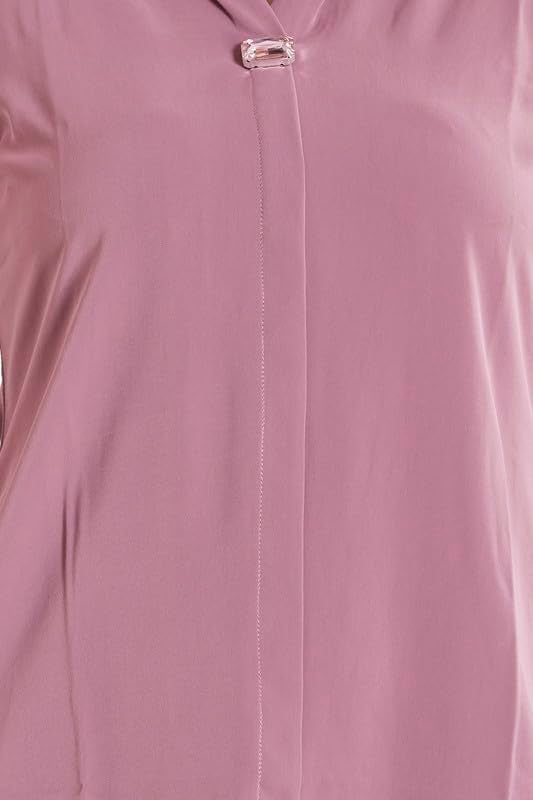 nioni Women’s Solid Tunic with Fashionable V-Fold Neck | Micro Pleated Rayon Kurti | Lycra Material | 3/4th Sleeve Short Kurta for Woman & Girl (Pink Purple, M) - Image 5