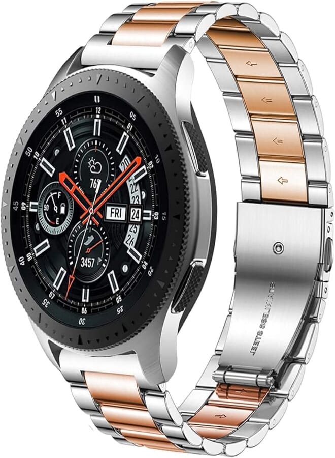 DEALELE Stainless Steel Metal Strap for Samsung Galaxy 46mm(Silver/Rose Gold)