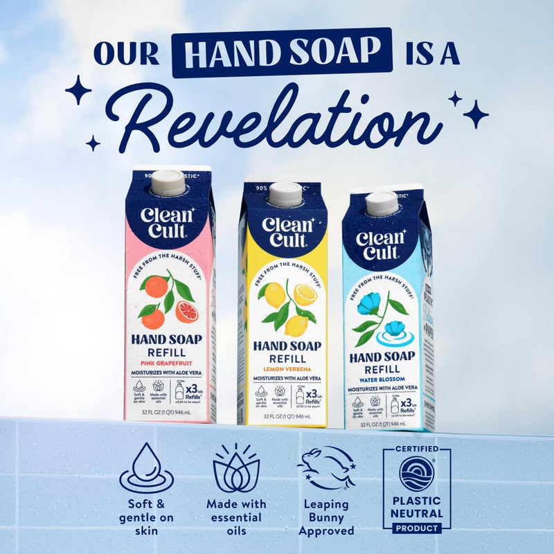 Cleancult - Liquid Hand Soap Refills - Sea Minerals - Gentle On Sensitive Skin - Made with Aloe Vera & Essential Oils - Eco Friendly - Paper-Based Packaging - 32 oz/3 Pack - Image 4