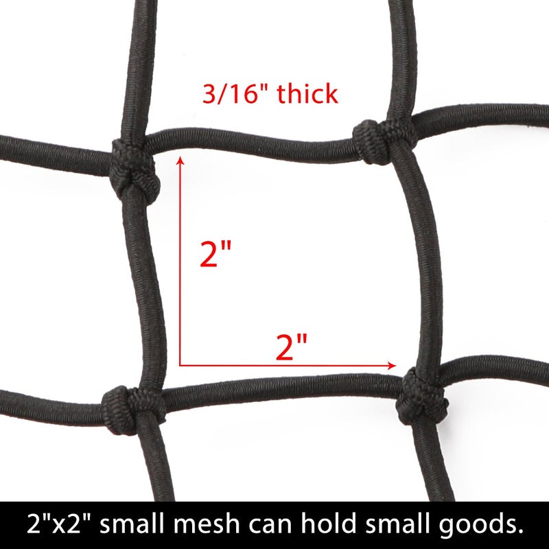 CZC AUTO Black Latex Bungee Cargo Net Stretch to 30"x30" Gear Helmet Luggage Netting with 2"X2" Small Mesh 6 Adjustable Plastic Hooks for Motorcycle Paddleboard Quad Canoe Moped ATV, 15"x15", 2 Pack - Image 3