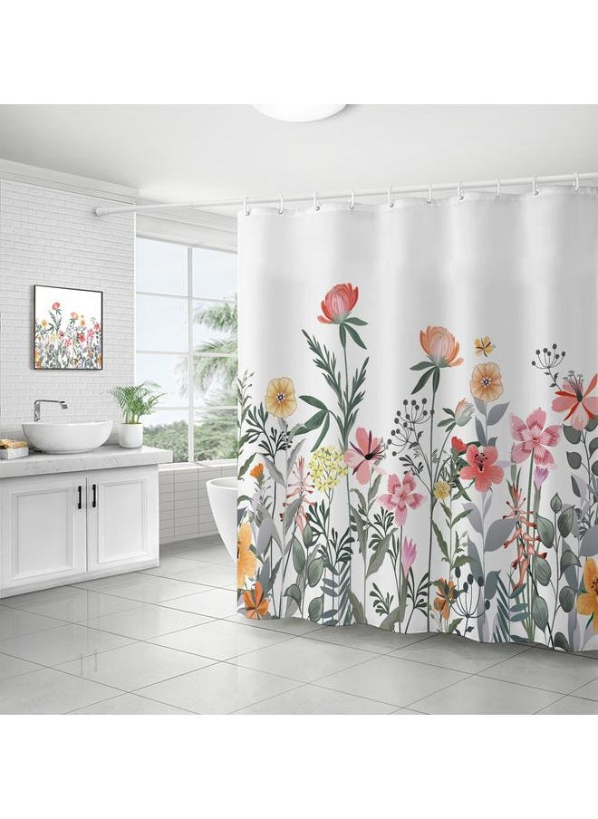 Bluejw Polyester Shower Curtain  Explosions Flowers And Plants Watercolor Bathroom Four-piece Dry And Wet Separation Isolation Waterproof Bath  - Image 1