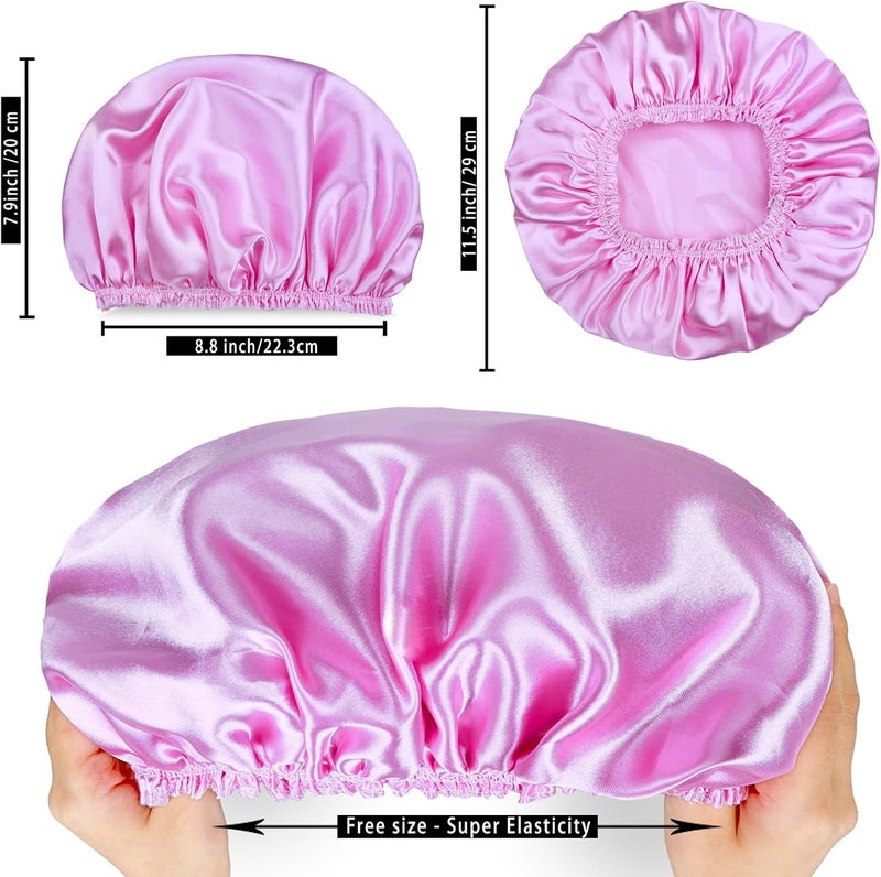 CHFONG Shower Caps for Women, 4 PCS Elastic and Reusable Bath Caps, Double Waterproof Layers Shower Cap, Bathing Shower Caps, Environmental Protection Hair Bath Hat - Solid Color - Image 4