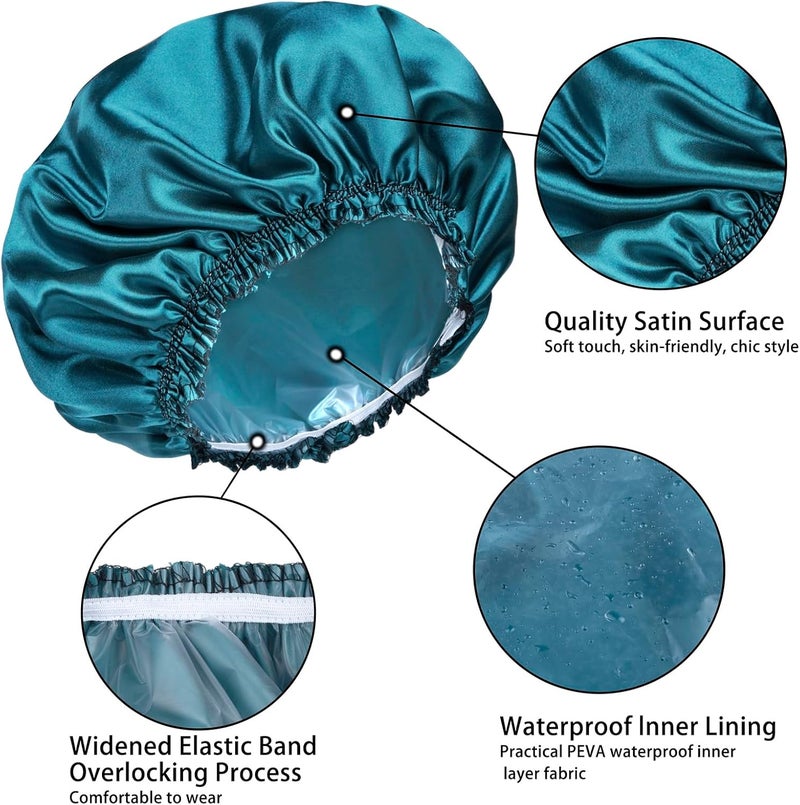 CHFONG Shower Caps for Women, 4 PCS Elastic and Reusable Bath Caps, Double Waterproof Layers Shower Cap, Bathing Shower Caps, Environmental Protection Hair Bath Hat - Solid Color - Image 3