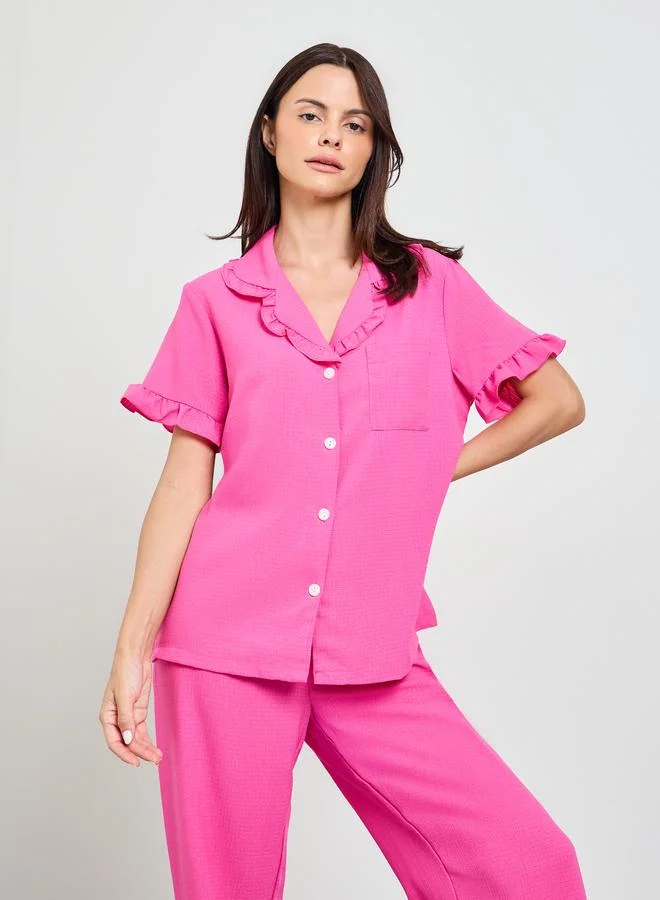 Take Two Pink Textured Shirt And Pyjama Set