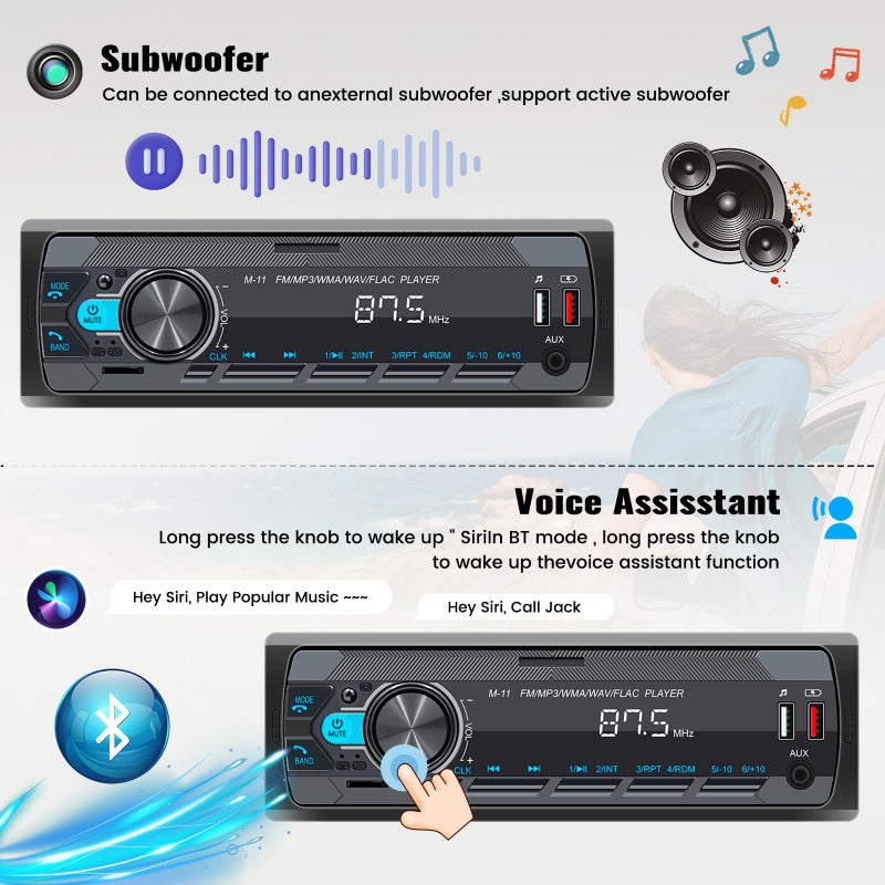 SIXWIN Single Din Car Stereo with Bluetooth 5.0 Hands Free Calling Voice Control Car Stereo FM Radio Car Mp3 Player USB AUX Port Audio Recording Car Audio System Car Audio Receivers - Image 5
