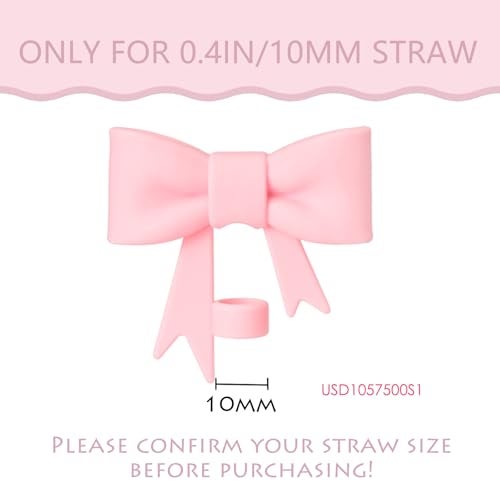 HIUSITY Bow Straw Cover Topper for Stanley Cup,Silicone Straws Toppers for Tumbler with Handle 40oz,Cute 10mm/0.4in Covers Cap,Dust-Proof Reusable Lids for Stanleys Cups Accessories,Pink - Image 2